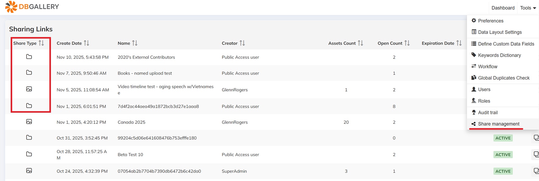 Public folders - Share Management