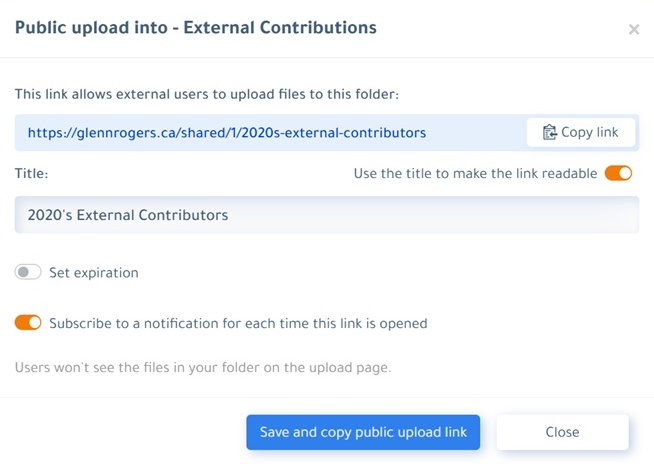Public upload - configuring the options
